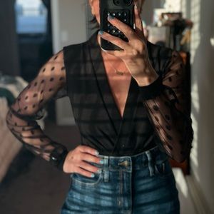 Black Polkadot Sleeve Bodysuit